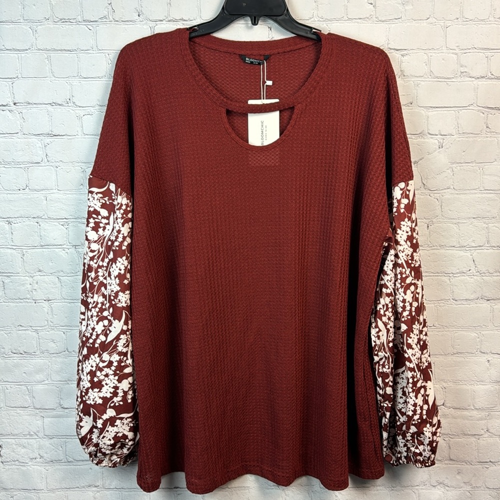 BloomChic Rust Waffle Knit Balloon Sleeve Top Plus Size 4X - Picture 2 of 7